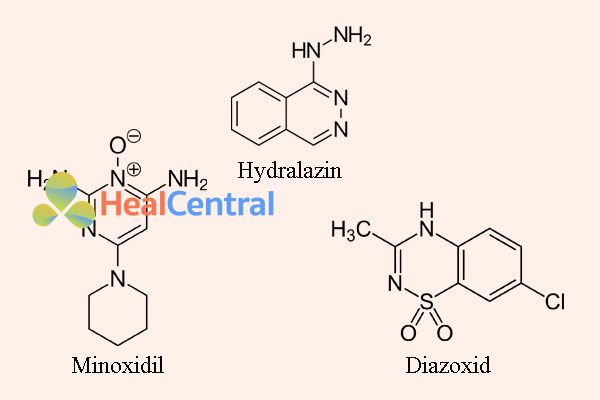 Công thức hóa hoc hydralazine, minoxidil, và diazoxid