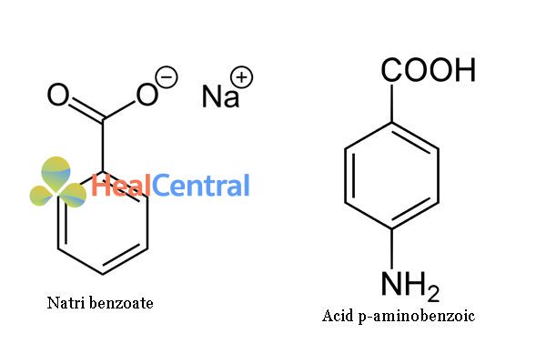 So sánh công thức hóa học Natri benzoate và PABA