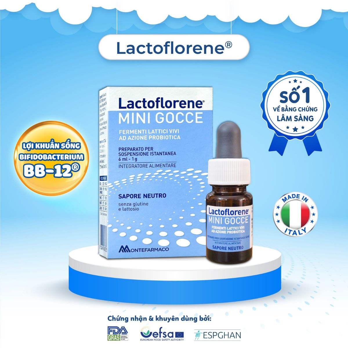 Men vi sinh Lactoflorene® Gocce - BB-12 Lợi khuẩn sống số 1 về bằng chứng lâm sàng