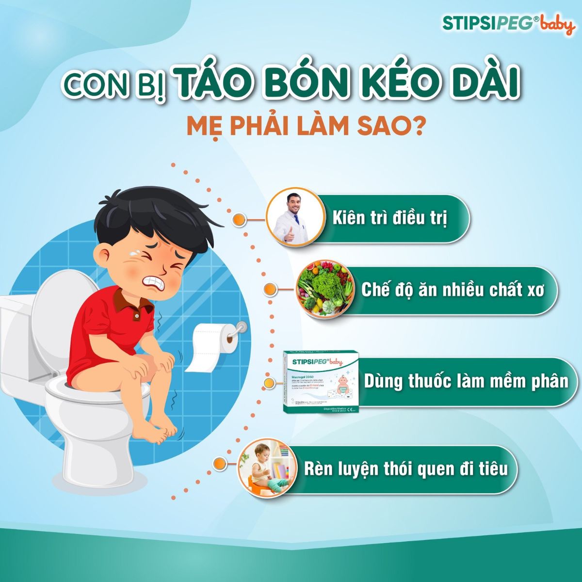 Khi con bị táo bón kéo dài mẹ cần làm gì?